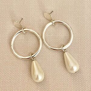 J.Crew Pearl Drop Earrings in Silver Mirror Silvertone Plated Brass